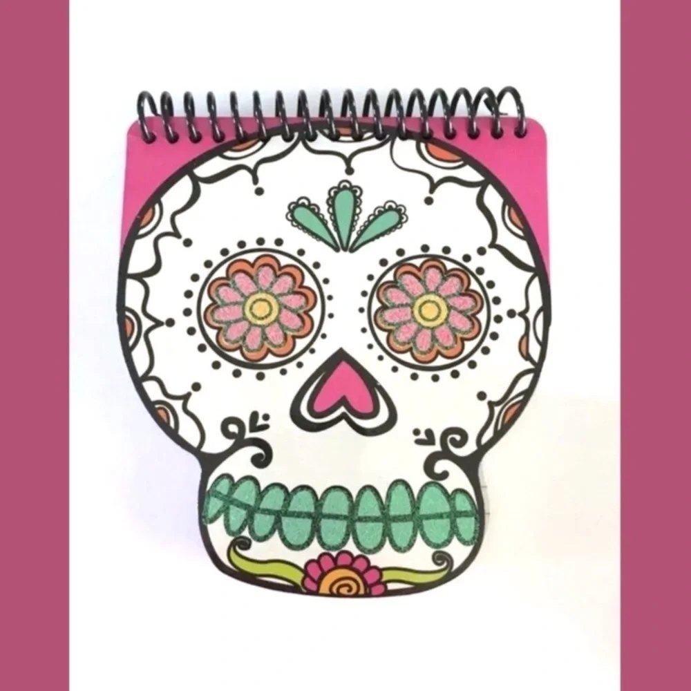 Halloween Skull Stationery Set Spiral Notepad Stickers Pencils Rainbow Glitter